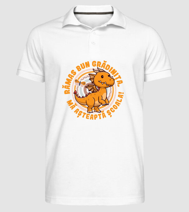 Rămas bun grădiniță, mă așteaptă școala! model alb pe tricou