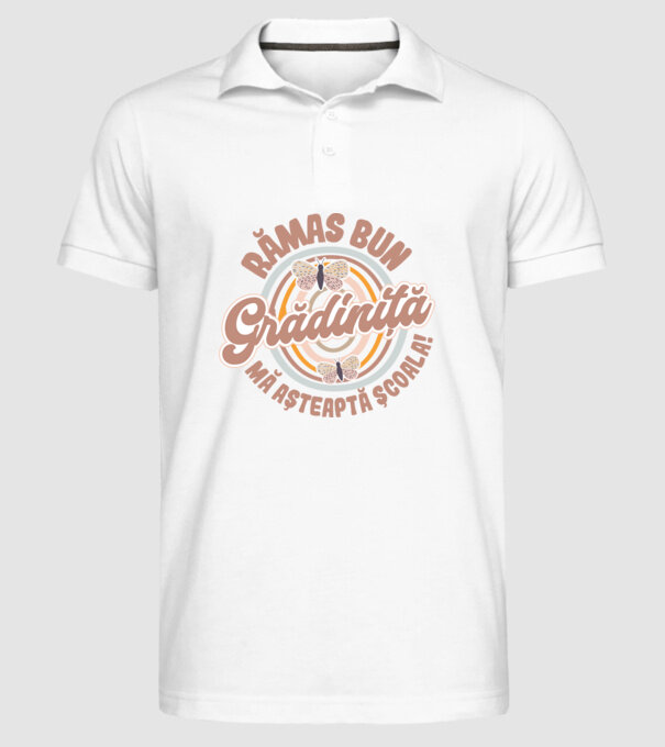 Rămas bun grădiniță, mă așteaptă școala! model alb pe tricou