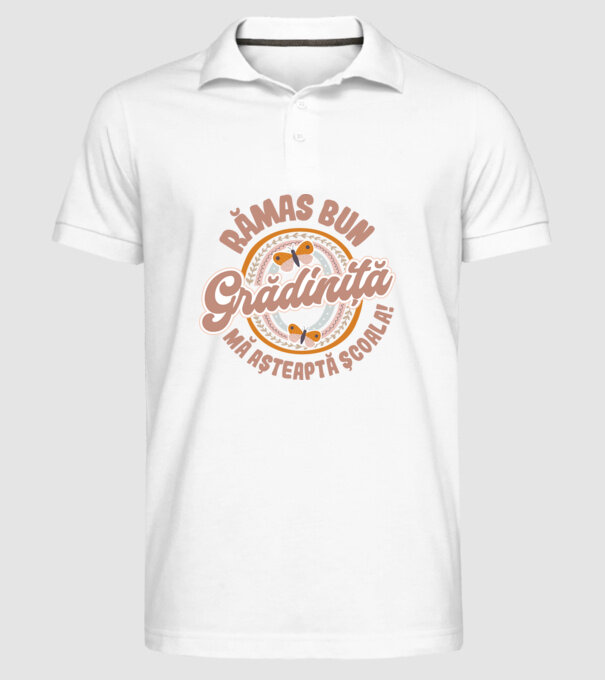 Rămas bun grădiniță, mă așteaptă școala! model alb pe tricou