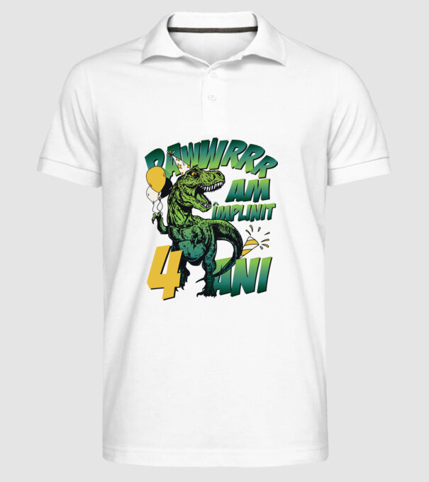 Rawr Am împlinit 4 ani model alb pe tricou