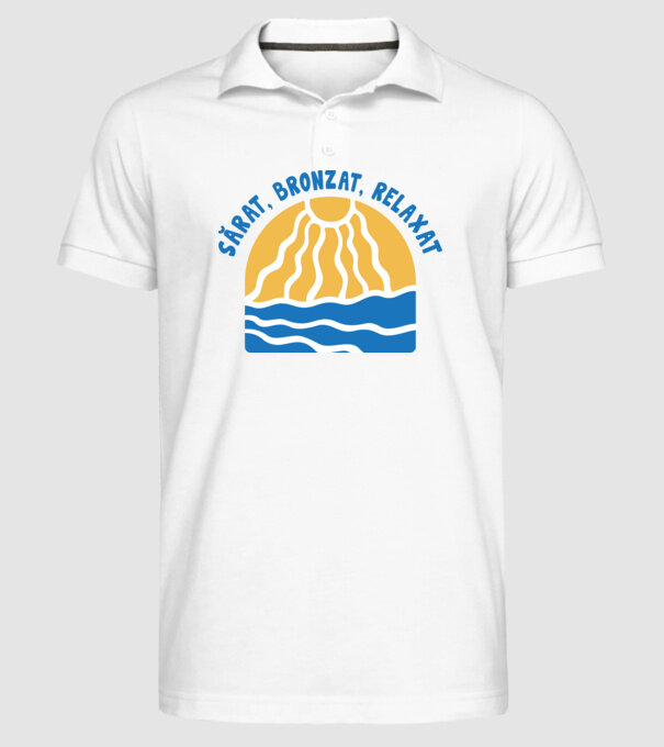 Sărat, bronzat, relaxat model alb pe tricou