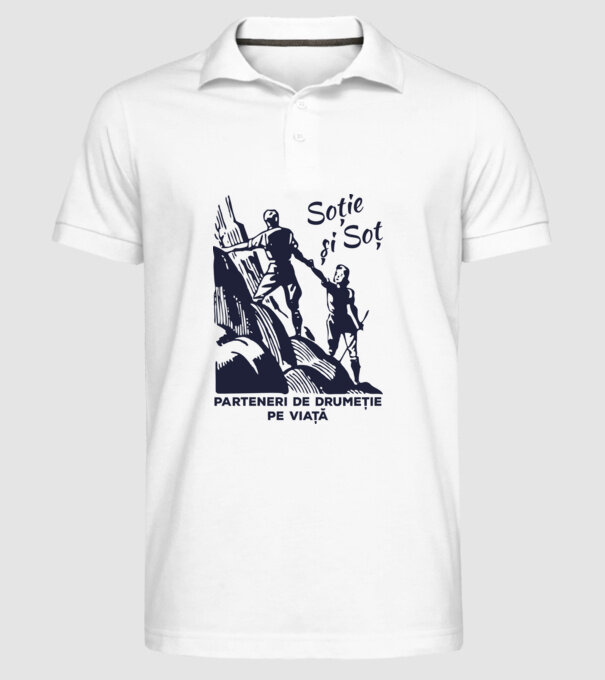 soție și soț - parteneri de drumeție pe viață model alb pe tricou