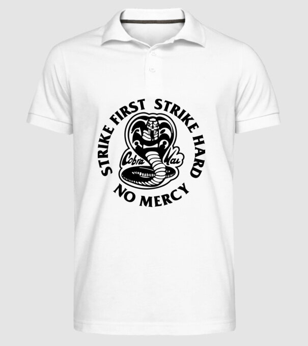 Strike first strike hard no mercy model alb pe tricou
