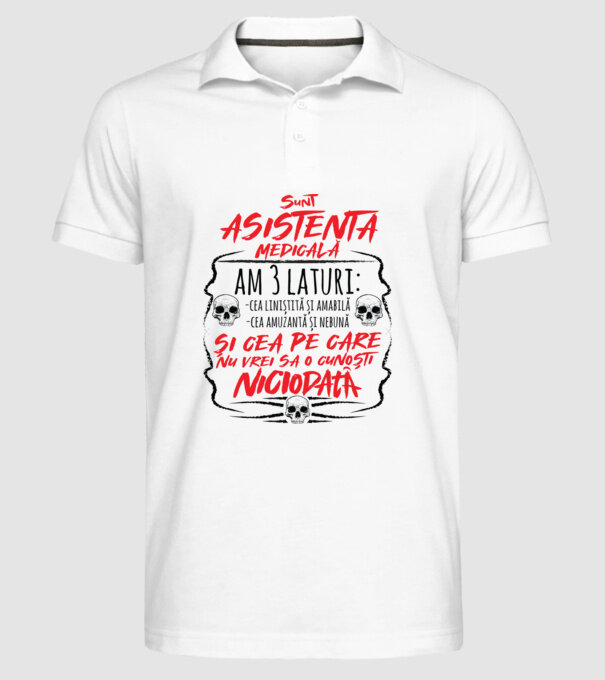 Sunt asistentă medicală am 3 laturi model alb pe tricou