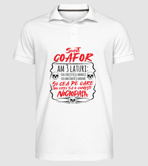 sunt coafor am 3 laturi model alb pe tricou