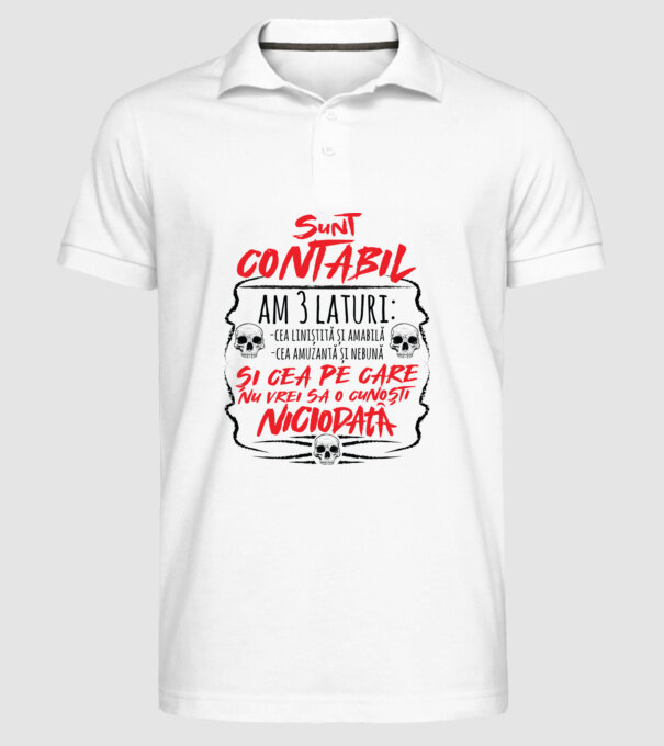 sunt contabil am 3 laturi model alb pe tricou