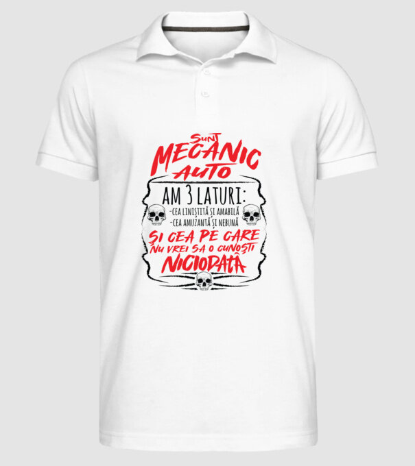sunt mecanic auto am 3 laturi model alb pe tricou