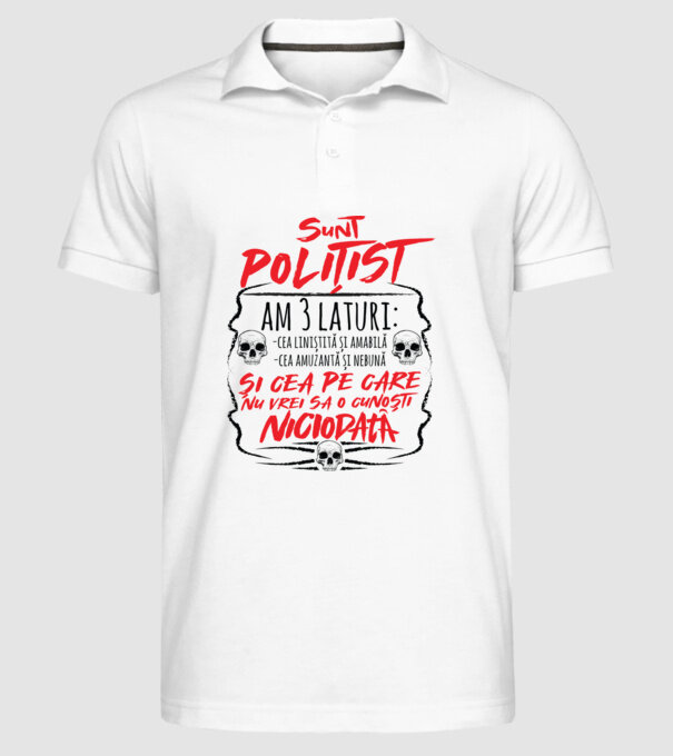 sunt polițist am 3 laturi model alb pe tricou
