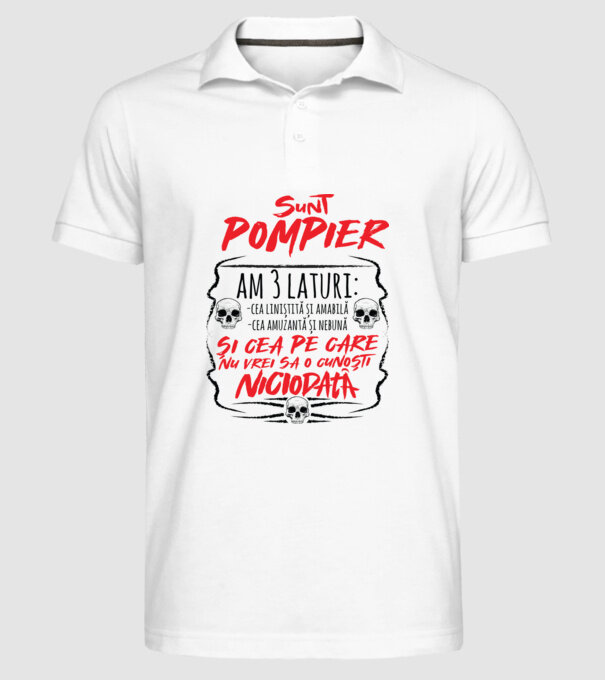 sunt pompier am 3 laturi model alb pe tricou