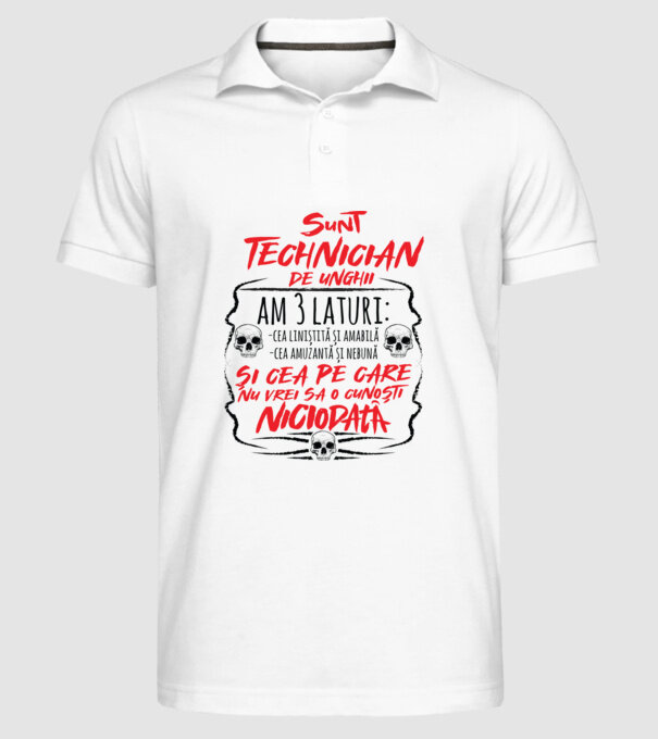 sunt tehnician de unghii am 3 laturi model alb pe tricou