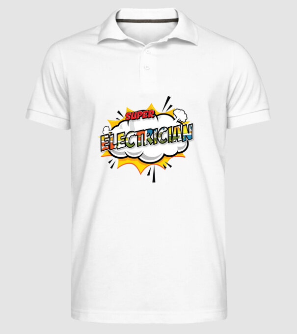Super Electrician model alb pe tricou