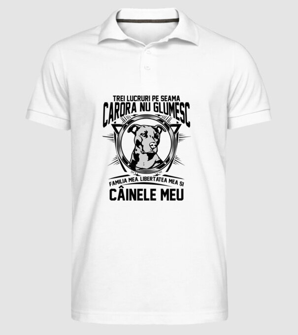 trei lucruri pe seama cărora nu glumesc: familia mea, libertatea mea și câinele meu model alb pe tricou