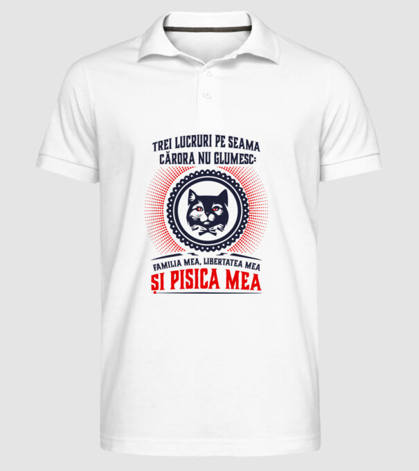 trei lucruri pe seama cărora nu glumesc: familia mea, libertatea mea și pisica mea model alb pe tricou
