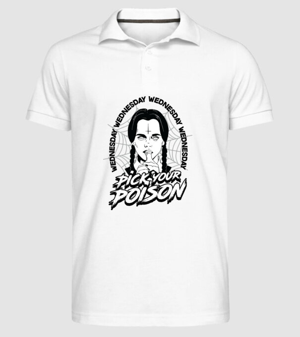 WEDNESDAY Pick your poison model alb pe tricou