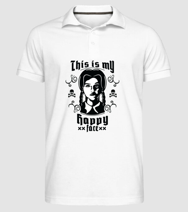 WEDNESDAY This is my happy face model alb pe tricou