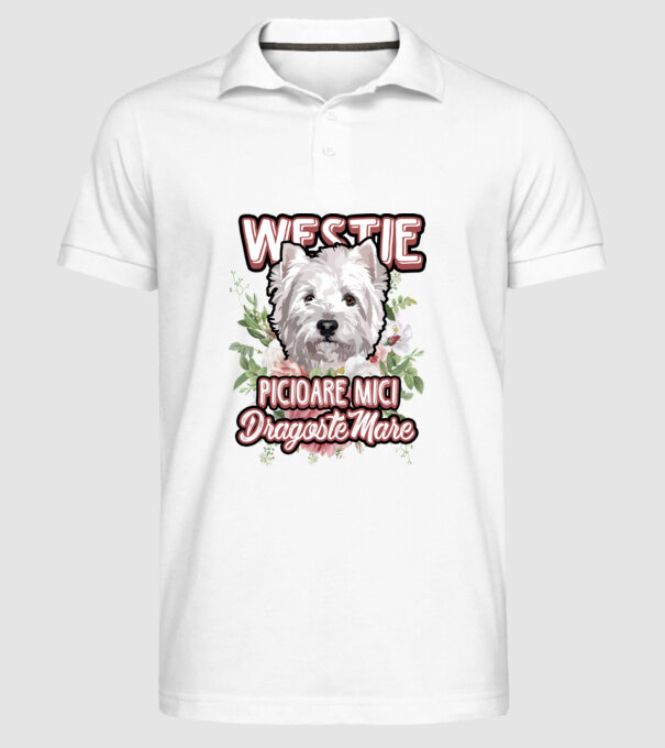 Westie picioare mici dragoste mare model alb pe tricou