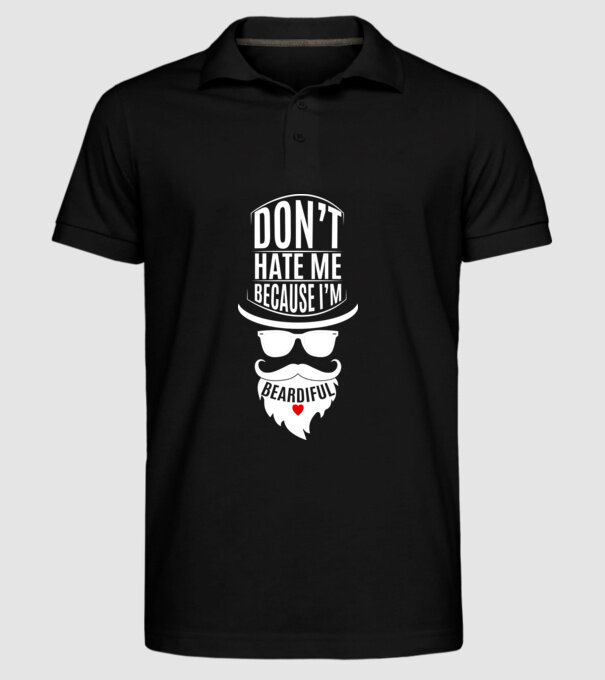 'Don''t hate me because I''m beardiful' model negru pe tricou