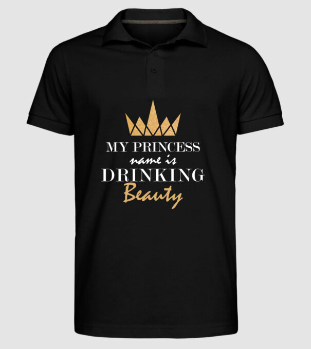 drinking beauty gold model negru pe tricou