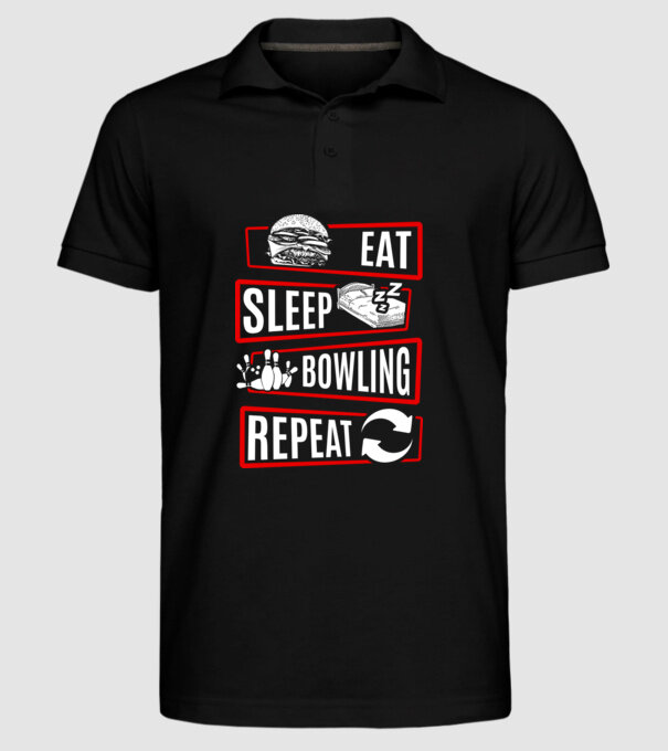 Eat sleep bowling repeat model negru pe tricou