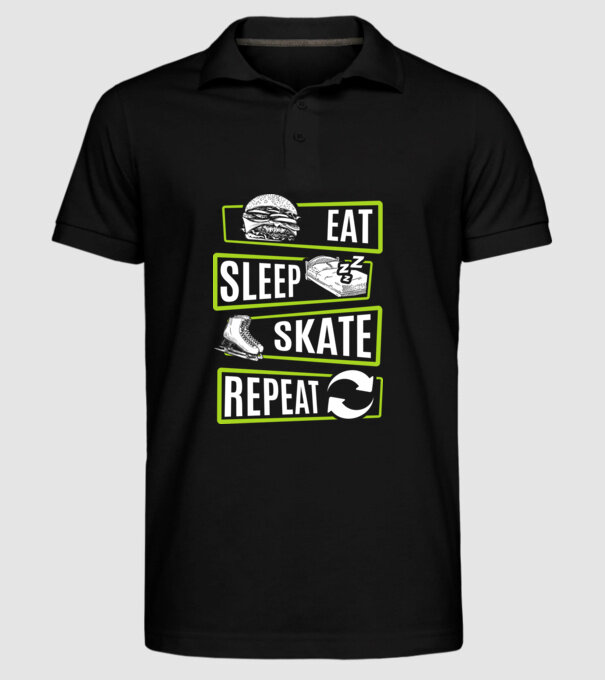 Eat sleep repeat patinaj V2 model negru pe tricou