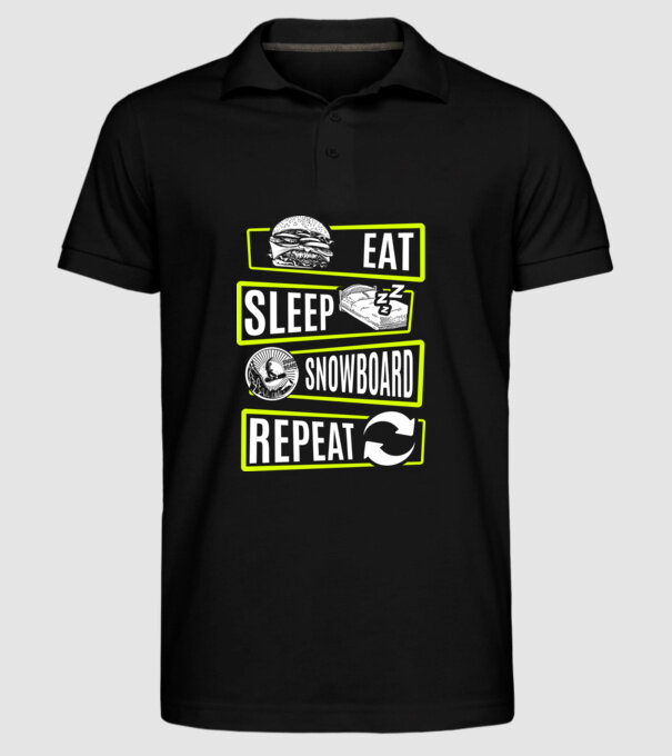 Eat sleep SNOWBOARD repeat V2 model negru pe tricou