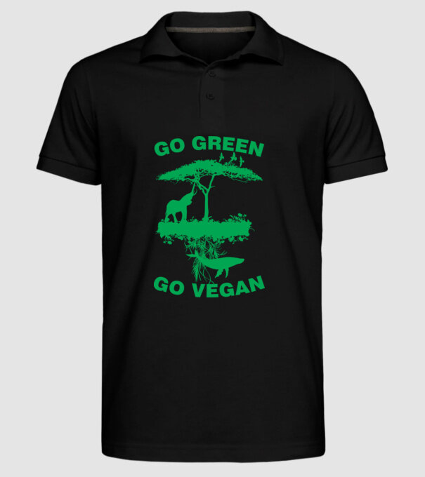 go green go vegan model negru pe tricou