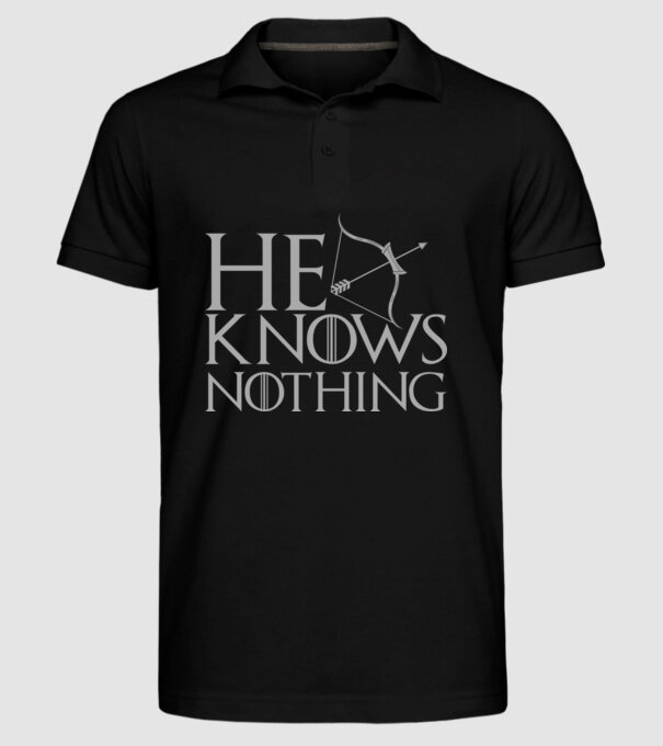 Cuplu He knows nothing model negru pe tricou