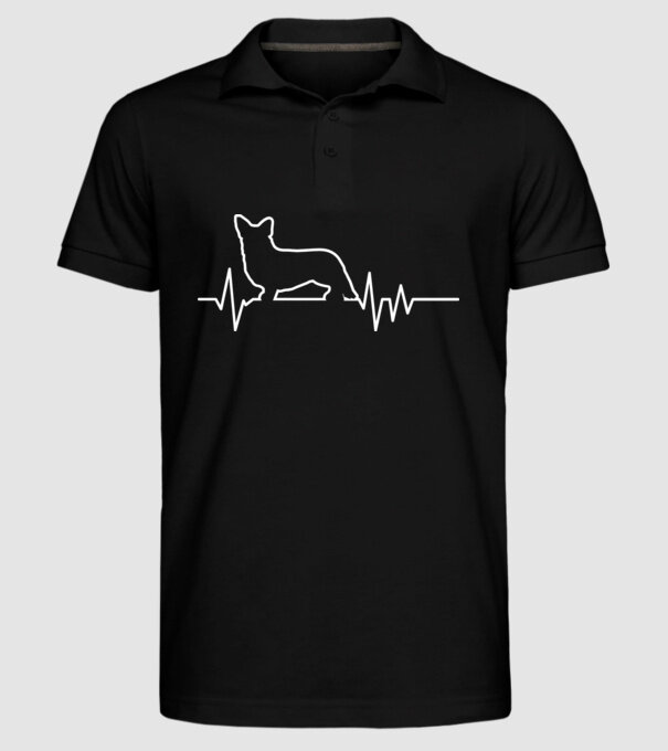 Heartbeat line Corgie model negru pe tricou