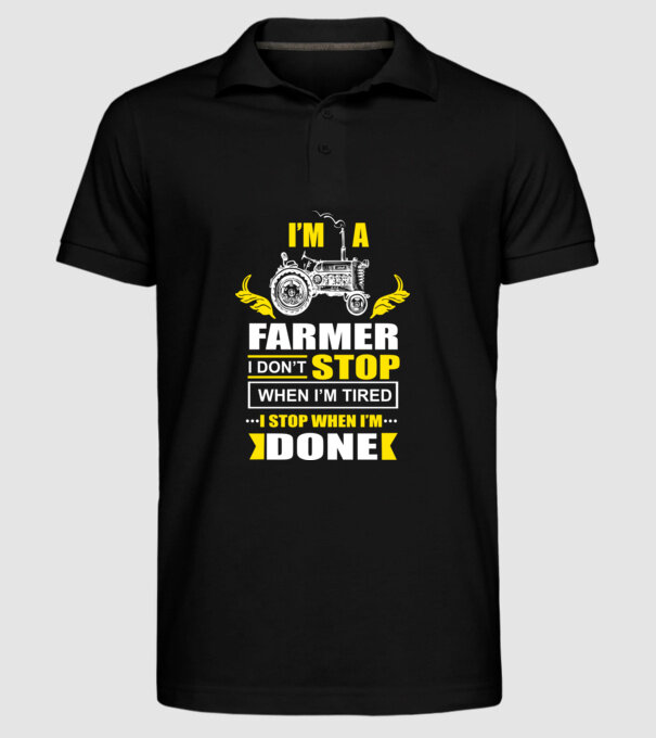 'I''m a farmer, i don''t stop when i''m tired' model negru pe tricou