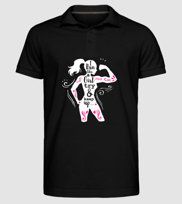 i run like a girl model negru pe tricou