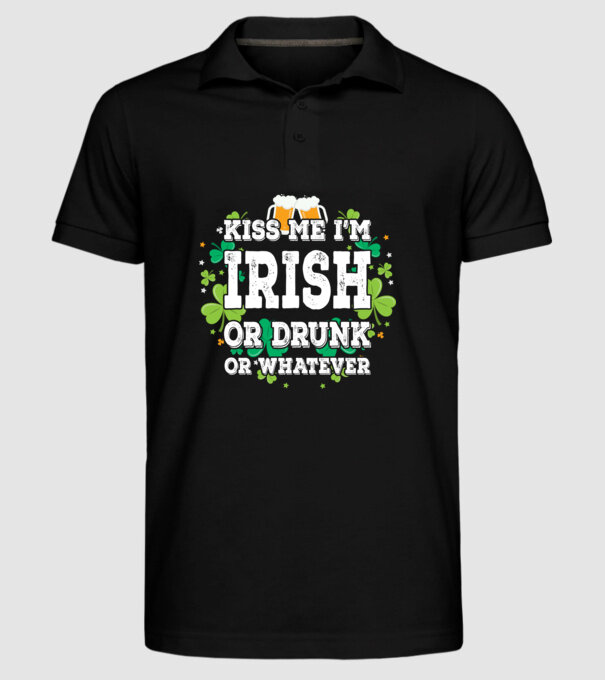 'Kiss me I''m Irish or Drunk' model negru pe tricou