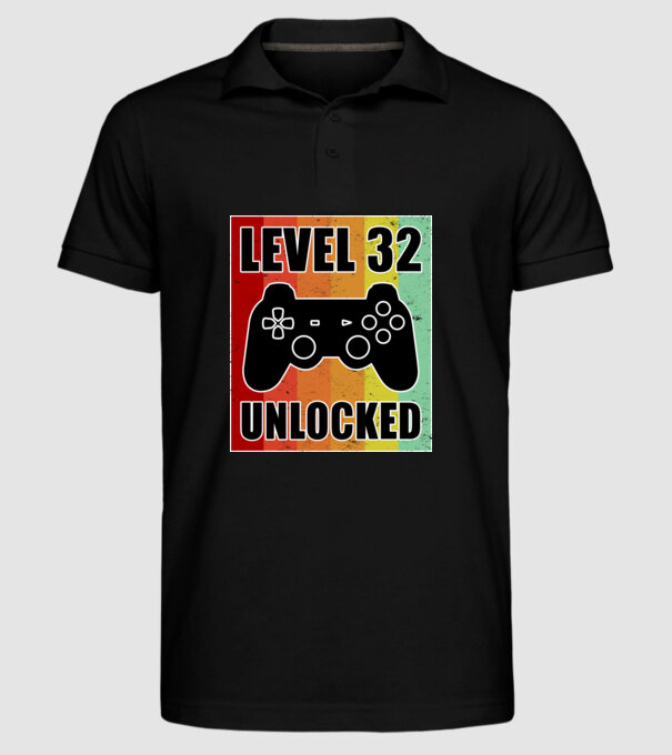 level 32 unlocked retro gamer model negru pe tricou