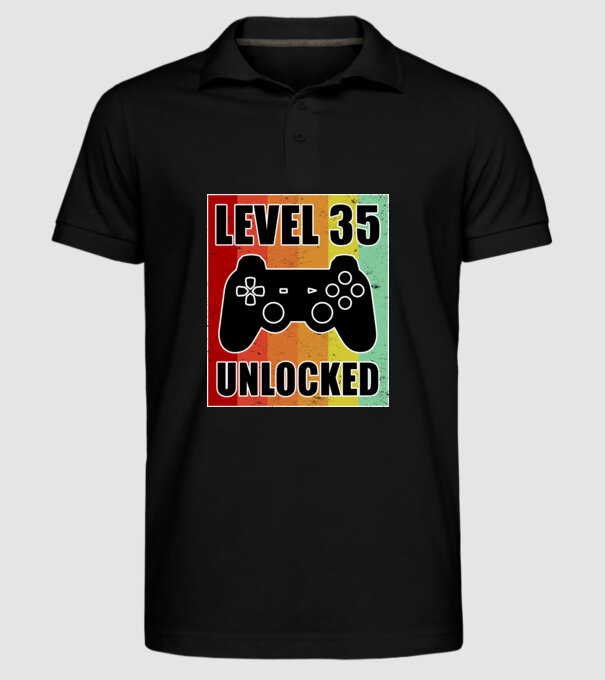 level 35 unlocked retro gamer model negru pe tricou
