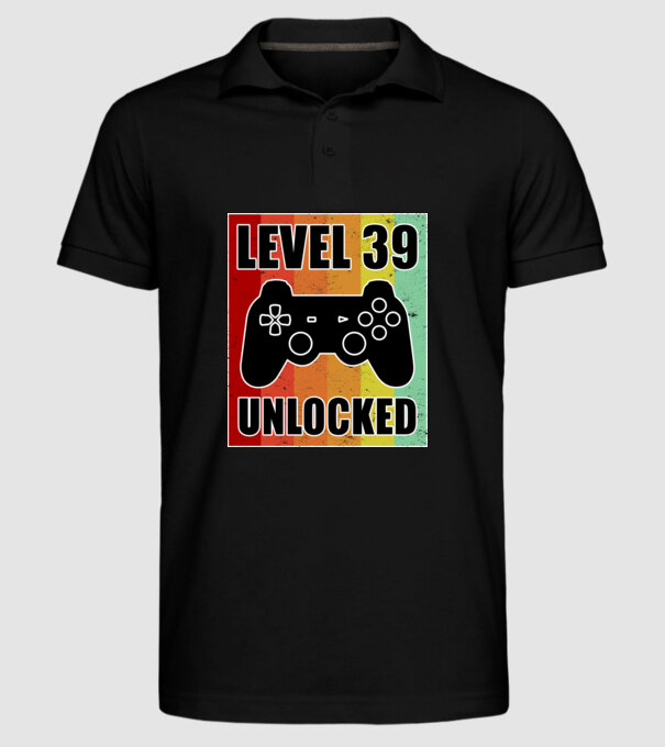 level 39 unlocked retro gamer model negru pe tricou