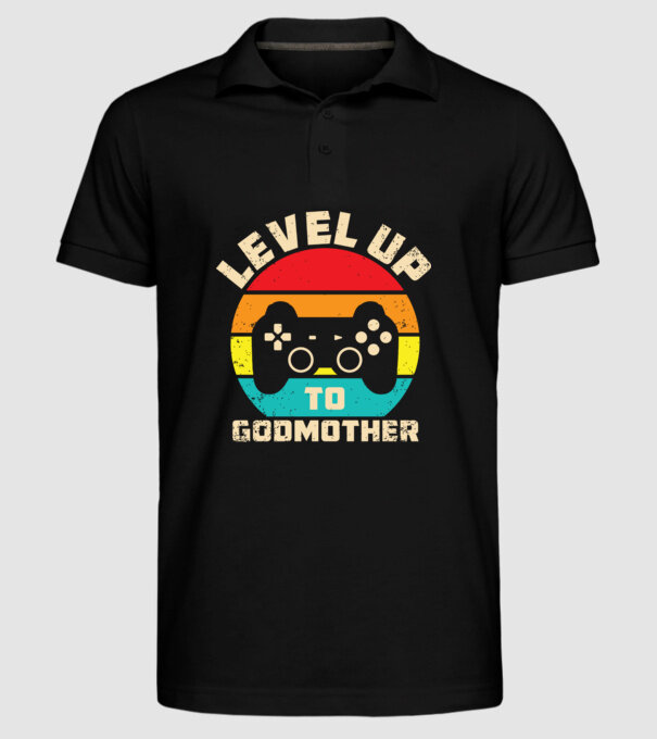 Level Up Godmother model negru pe tricou