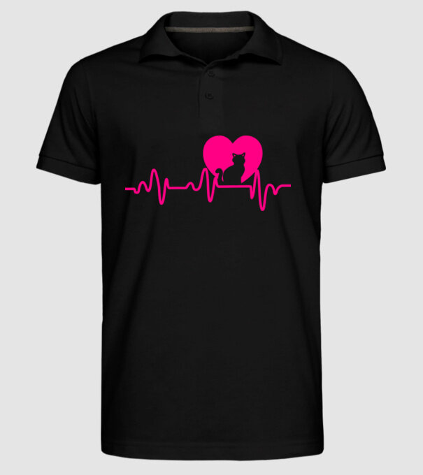 Pisică heartbeat model negru pe tricou
