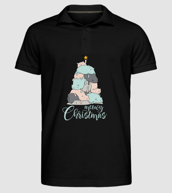 Meowy Christmas model negru pe tricou