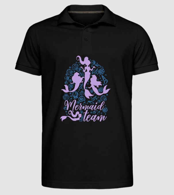 MermaidTeam model negru pe tricou