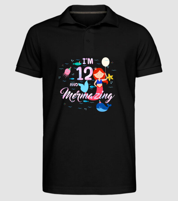 Mermazing Birthday 12 model negru pe tricou