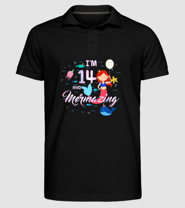 Mermazing Birthday 14 model negru pe tricou