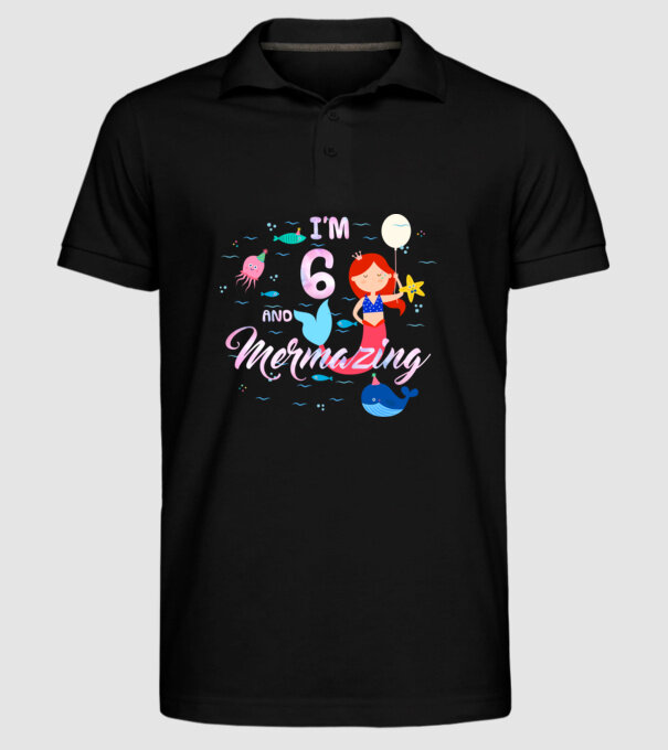 Mermazing Birthday 6 model negru pe tricou