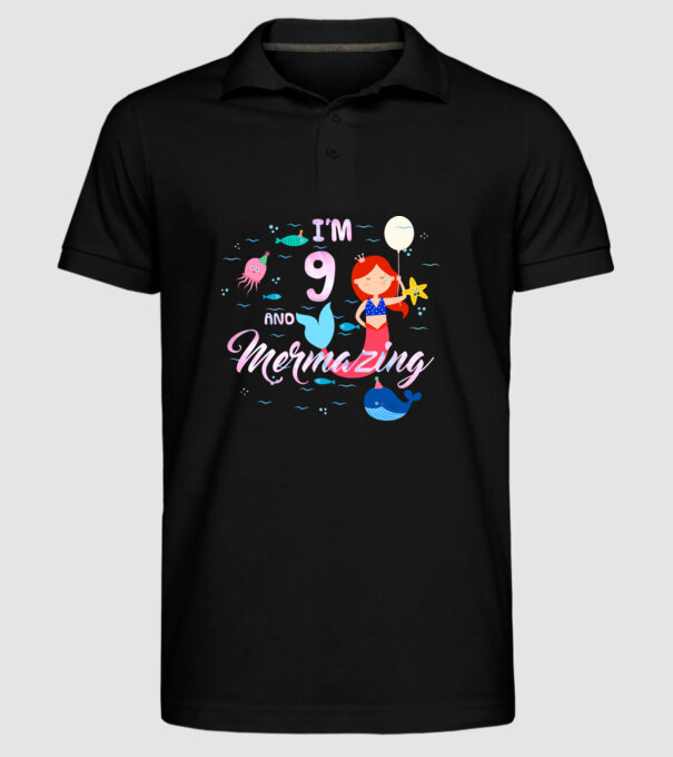Mermazing Birthday 9 model negru pe tricou
