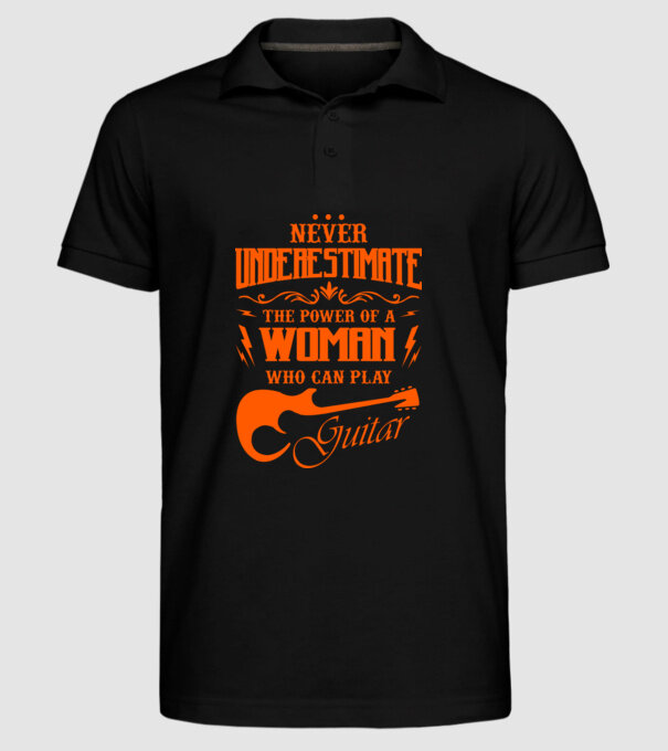 Never underestimate the power of a guitar woman model negru pe tricou
