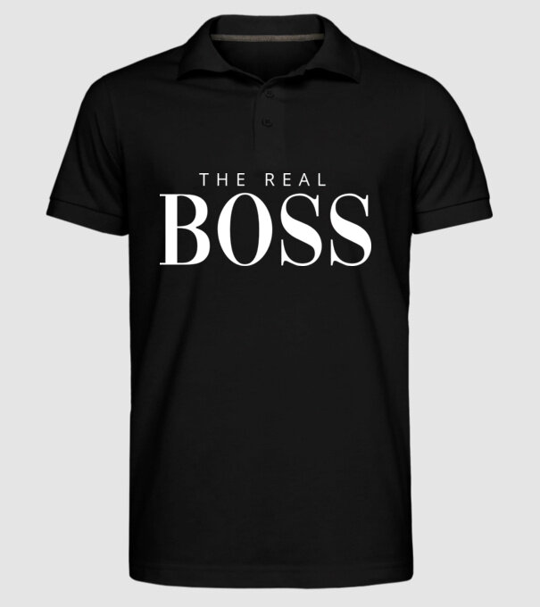 Motiv cuplu The REAL Boss model negru pe tricou