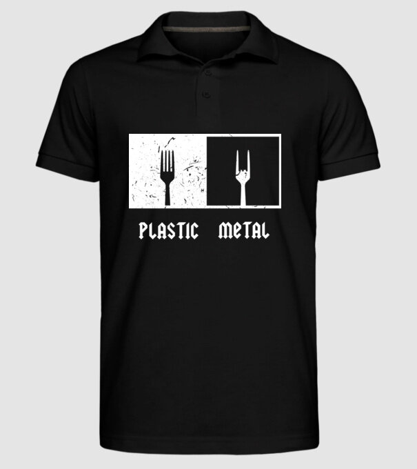 Plastic vs metal model negru pe tricou