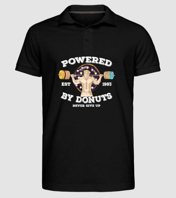 Powered by donuts model negru pe tricou