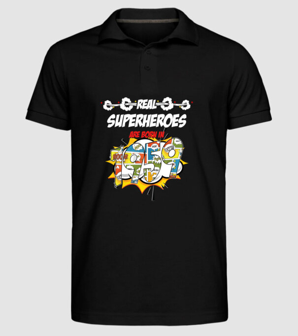 real superheroes are born in 1959 model negru pe tricou