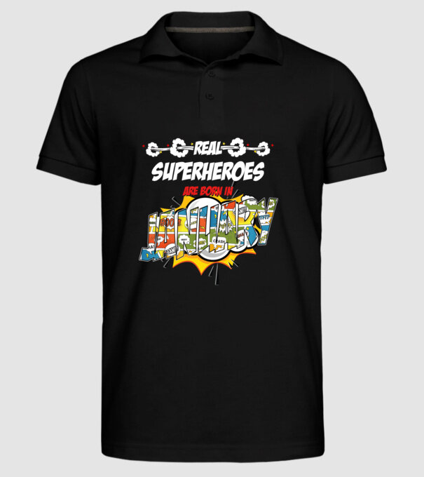 real superheroes are born in january model negru pe tricou