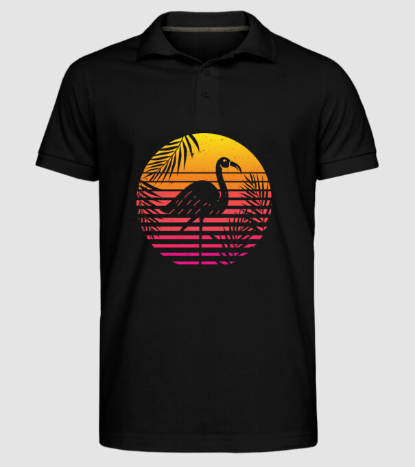 Retro flamingo sunset model negru pe tricou