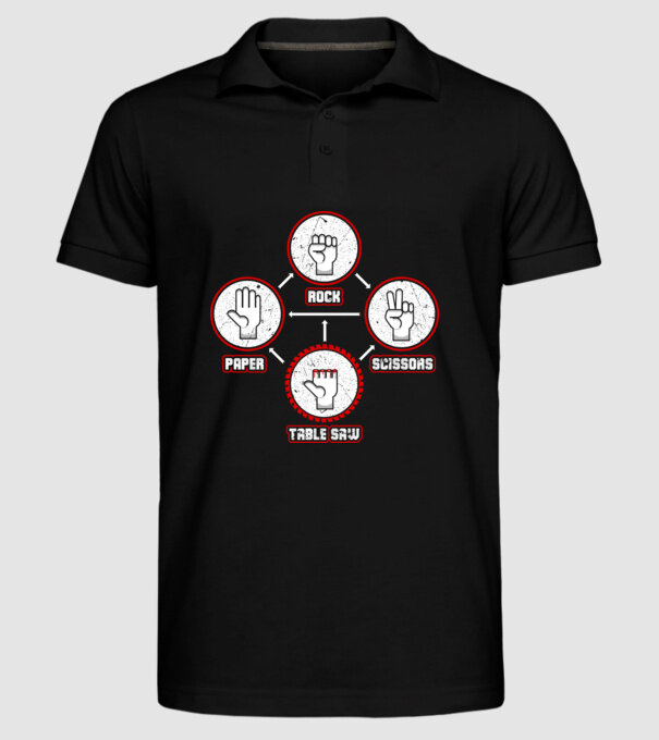 Rock Paper Scissors TABLE SAW model negru pe tricou